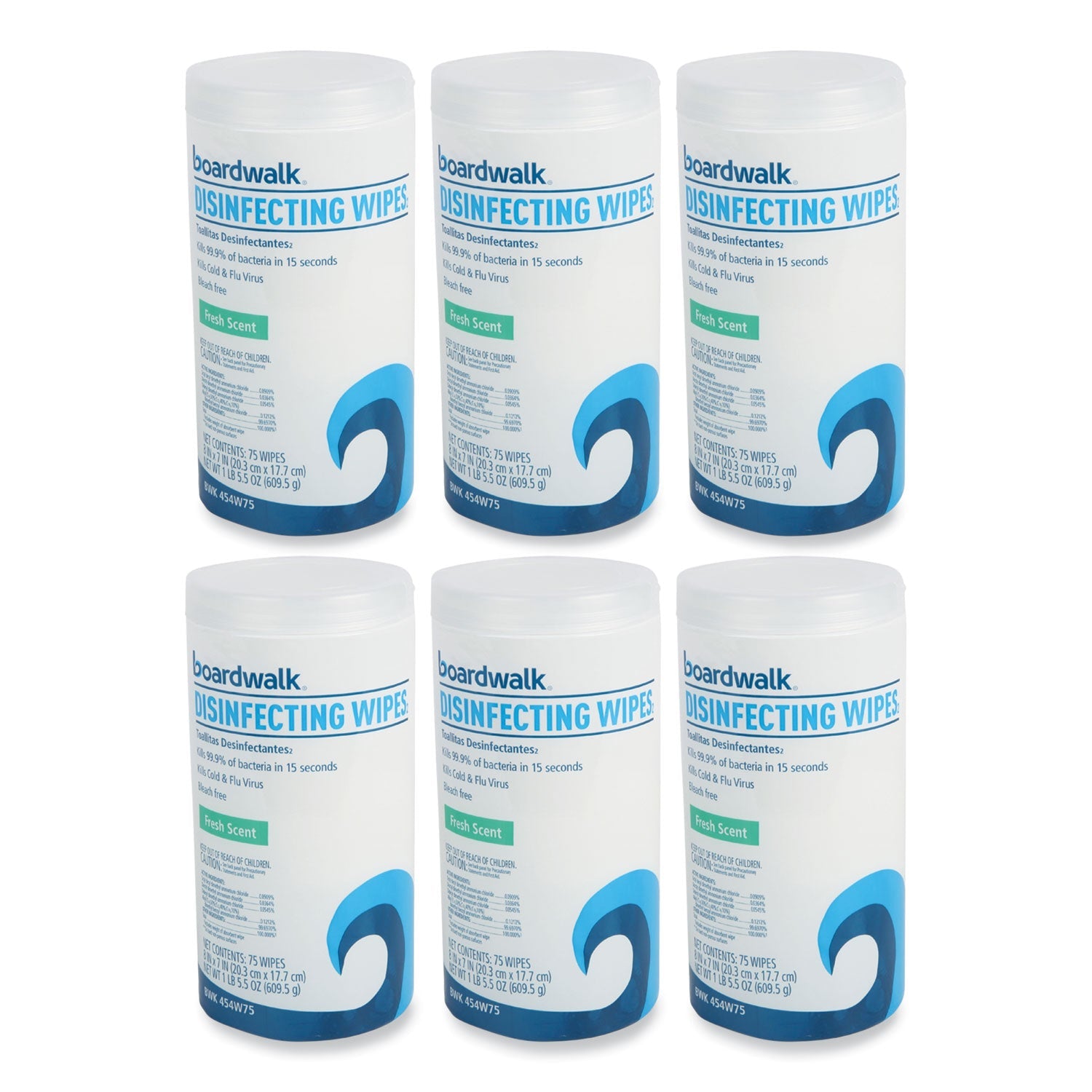 Boardwalk Disinfecting Wipes, 7 x 8, Fresh Scent, 75/Canister, 6 Canisters/Carton