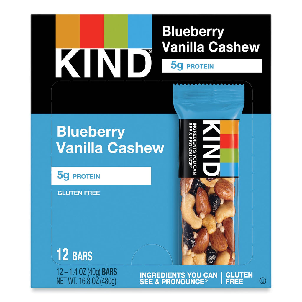 KIND Fruit and Nut Bars, Blueberry Vanilla and Cashew, 1.4 oz Bar, 12/Box