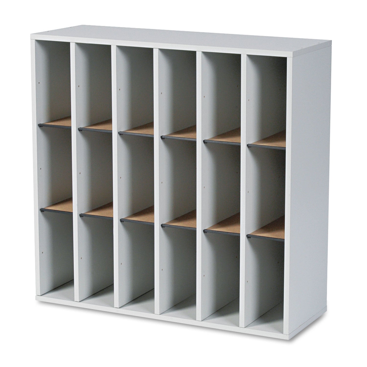 Safco Wood Mail Sorter with Adjustable Dividers, Stackable, 18 Compartments, 33.75 x 12 x 32.75, Gray