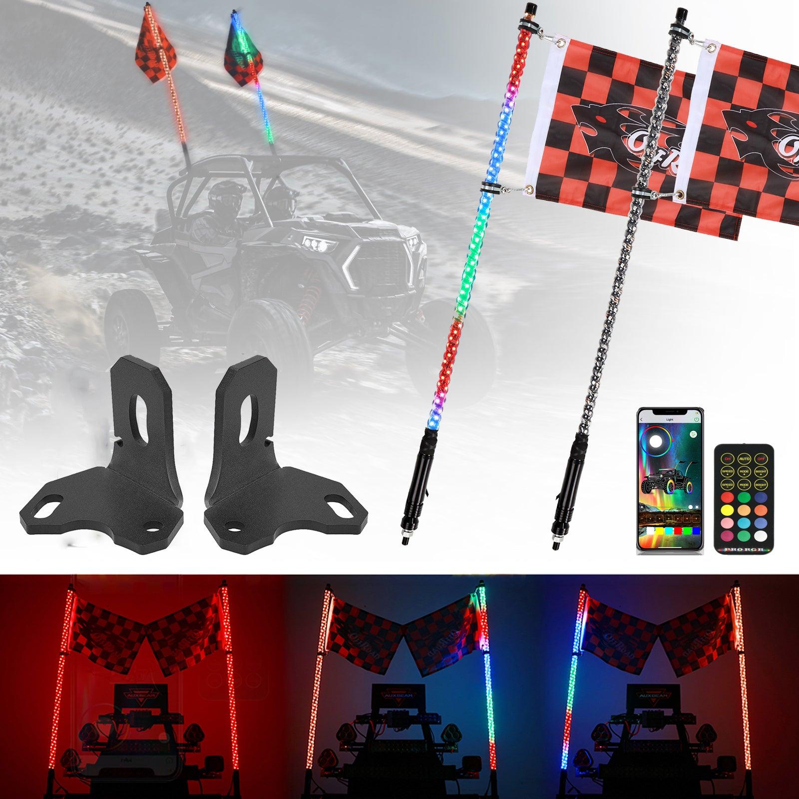 3FT/4FT LED RGB Whip Lights & Rear Pillar Flagpole Light Brackets Combo for Maverick X3