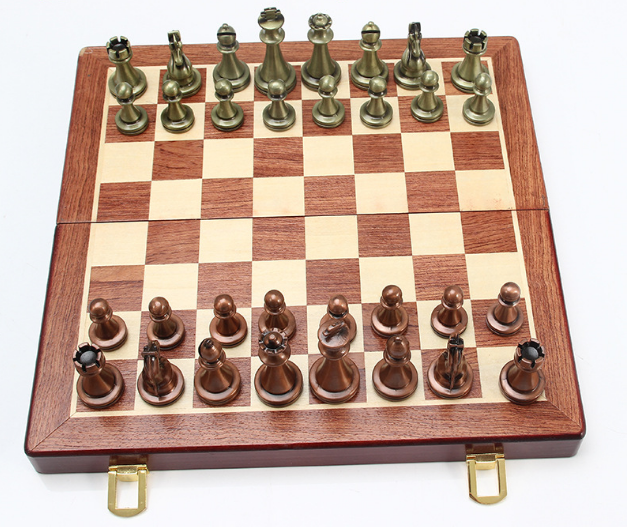 Chess deluxe gift box metal bronze folding board game chess gifts