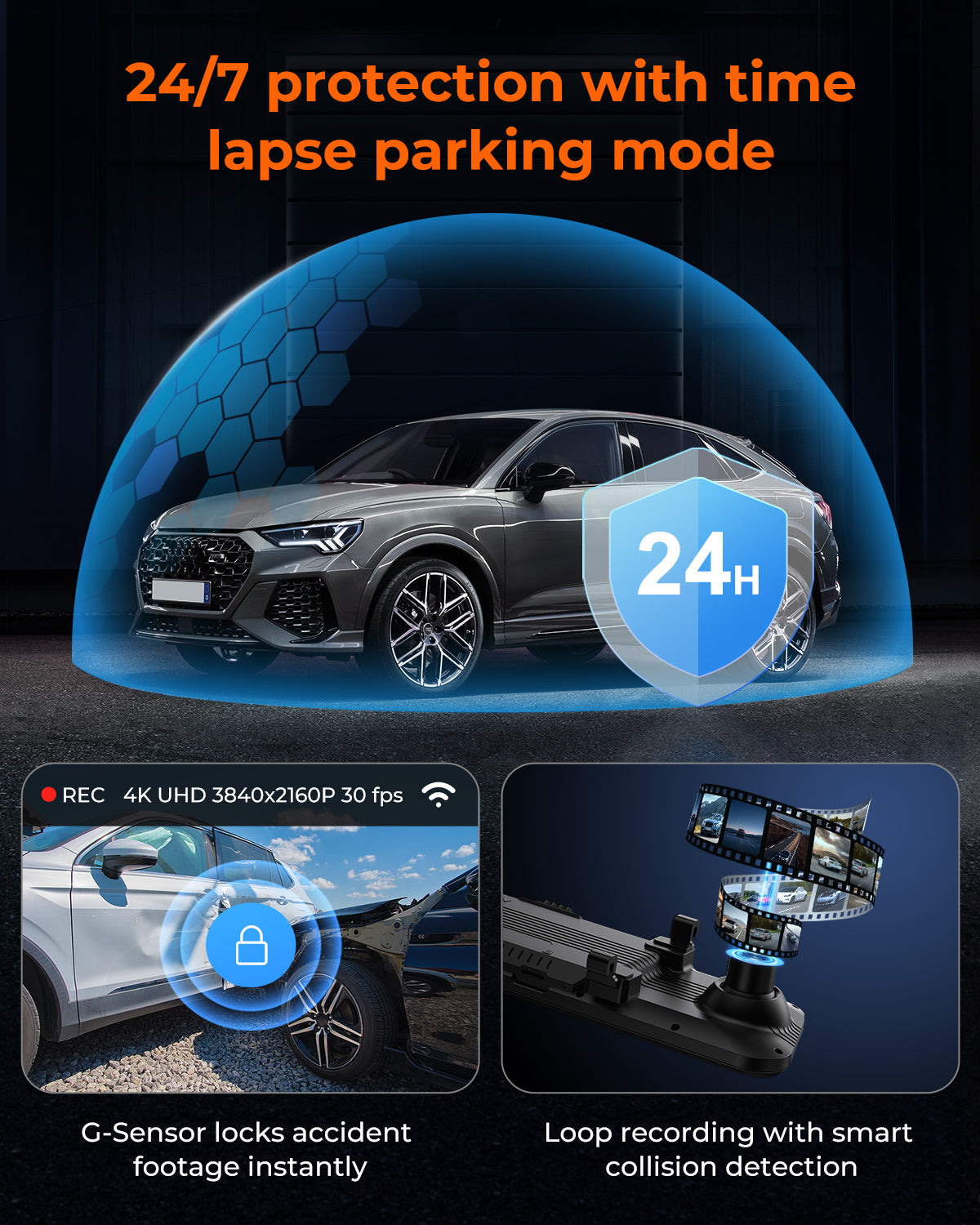 M4 3CH Mirror Dash Cam, 1080P/60fps, 12" IPS Touchscreen