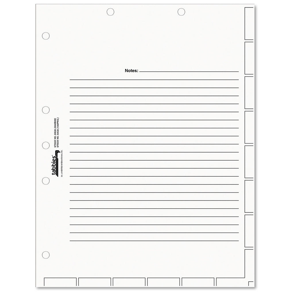 Tabbies Medical Chart Index Divider Sheets, Untabbed, 11 x 8.5, White, 400/Box