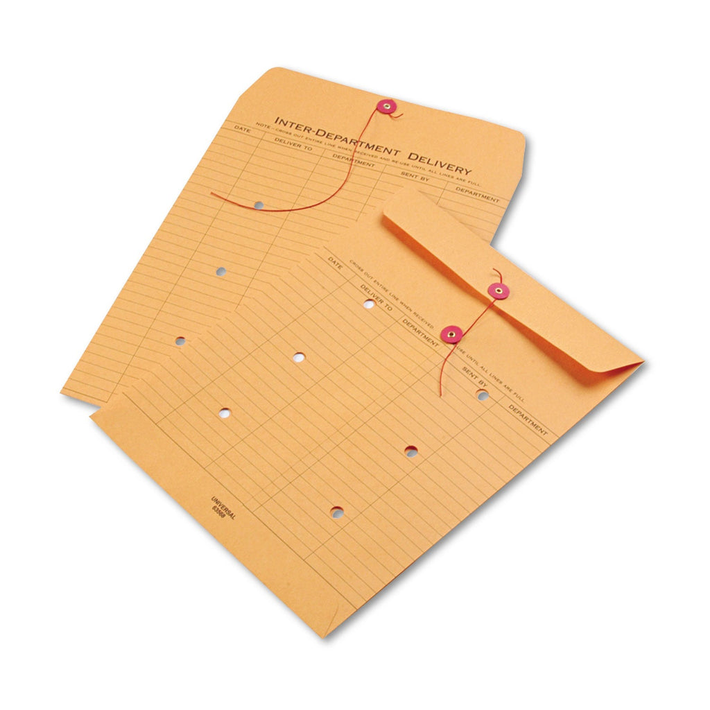 Universal Light Brown Kraft String/Button Interoffice Envelope, #97, Two-Sided Five-Column Format, 10 x 13, Light Brown Kraft, 100/Box