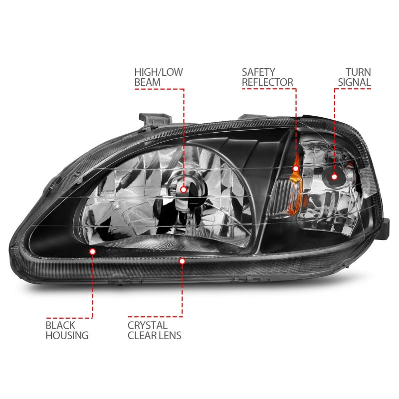 Anzo 1999-2000 Honda Civic Crystal Headlights Black