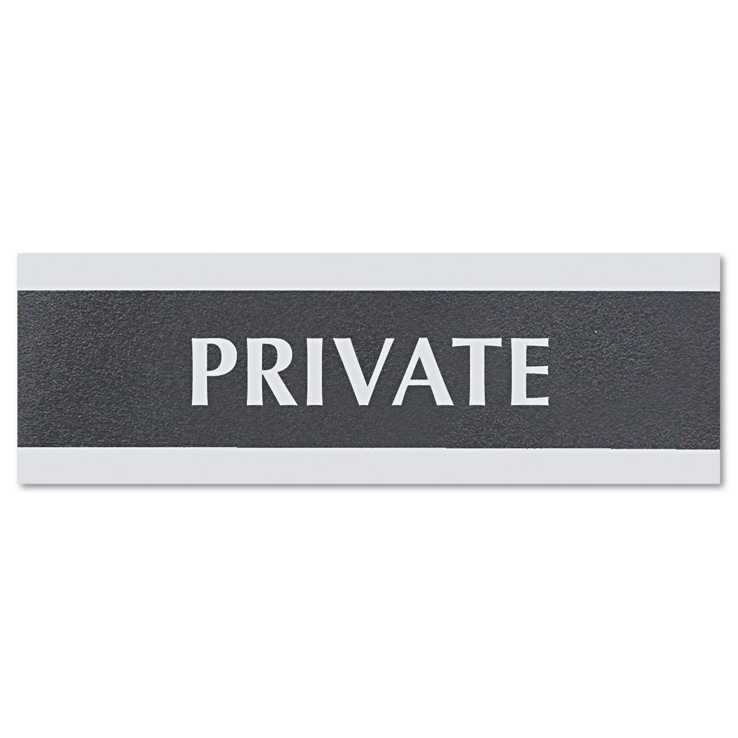 Headline Century Series Office Sign, PRIVATE, 9 x 3, Black/Silver