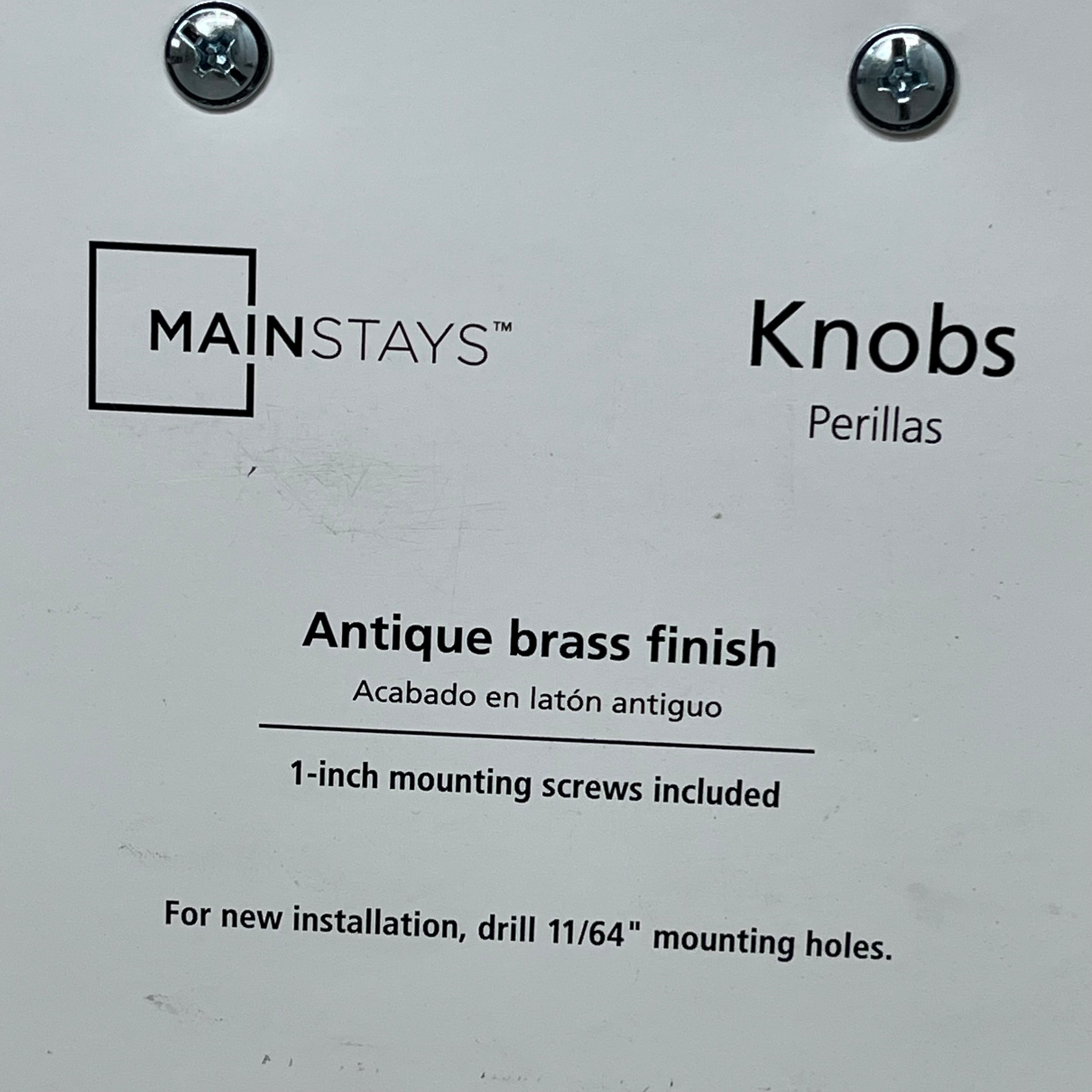 MAINSTAYS(10 PACK) Traditional Cabinet Knobs 1" Screws 1-3/16 Dia Antique Brass
