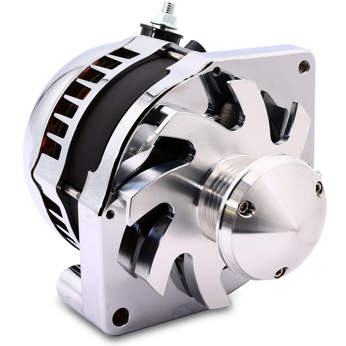 Mechman 240 Amp S Series Alternator 6.61in Bolt Pattern - Chrome with March 1.75in Pulley & Fan