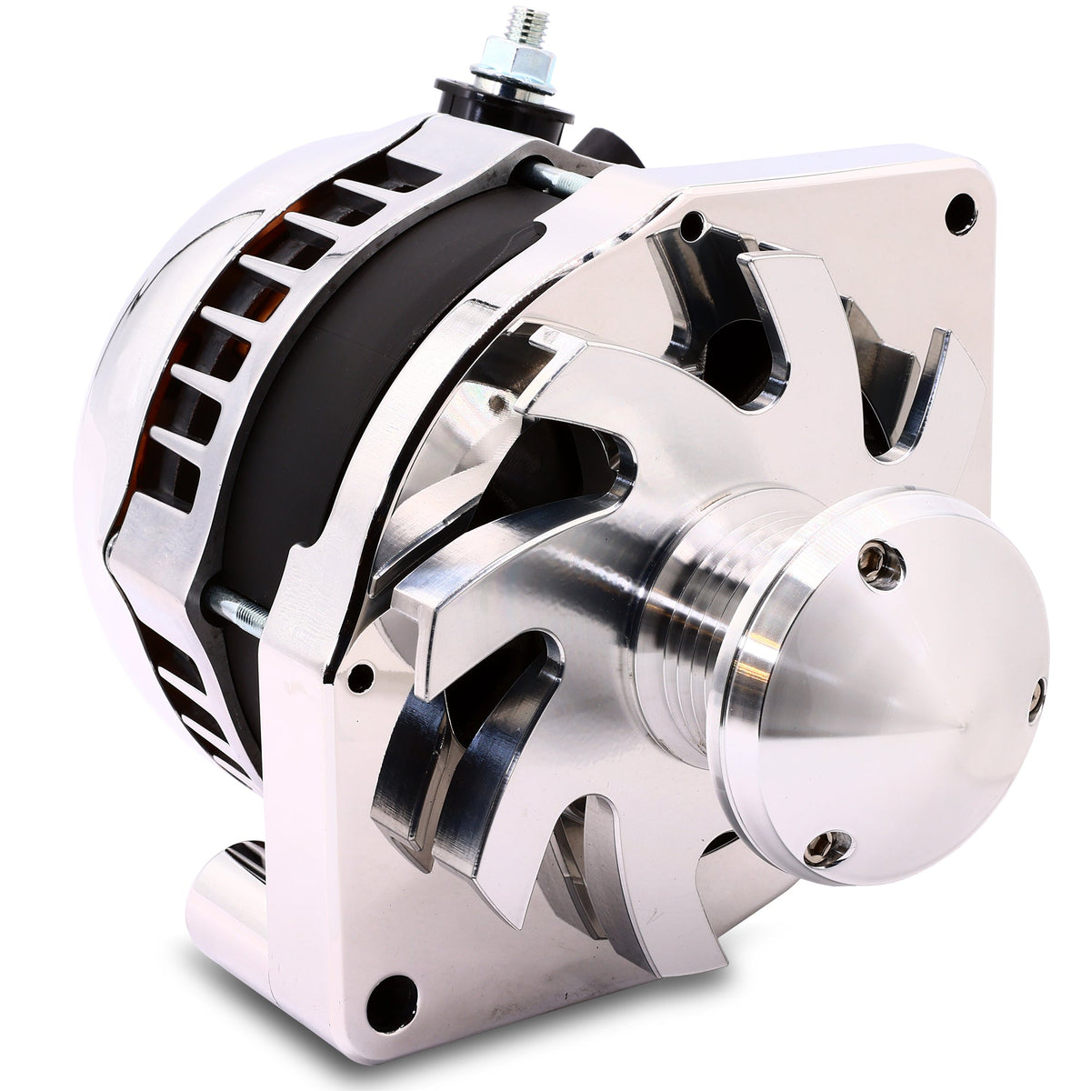 Mechman 240 Amp S Series Alternator 6.61in Bolt Pattern - Polished with March 1.75in Pulley & Fan