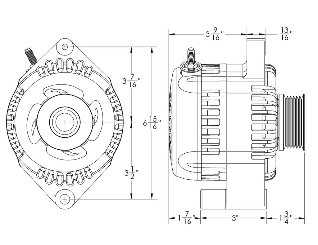 Mechman 240 Amp S Series Billet Racing Alternator 1979-2004 Ford 6/12 Ford 6S - Machined