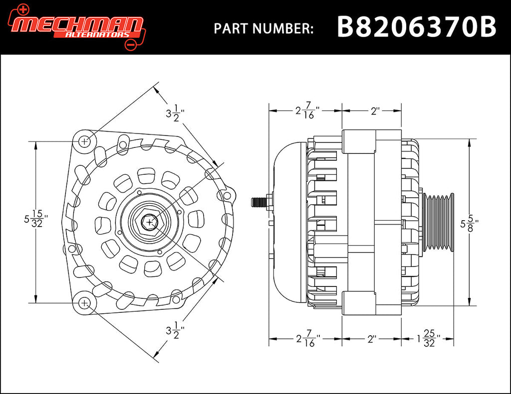 Mechman 370 Amp High Output Alternator 1996–2004 GM Truck - Black Billet