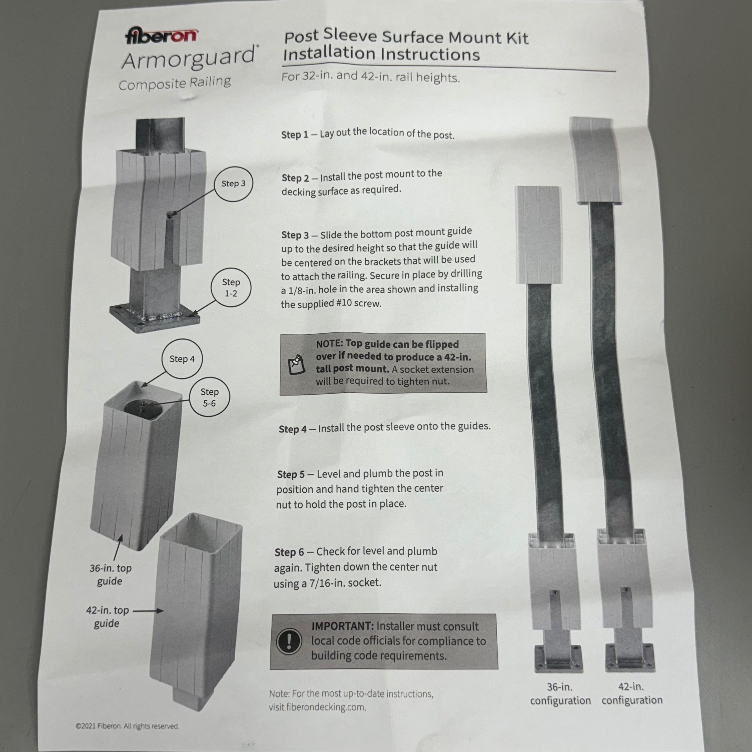 FIBERON Easy Install Post Sleeve Surface Mount Kit 37"x3.5" Silver 10131