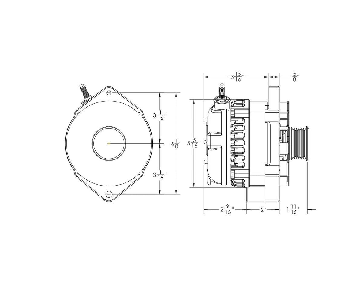 Mechman 320 Amp S Series Alternator 6.15in Bolt Pattern - Polished with March Pulley
