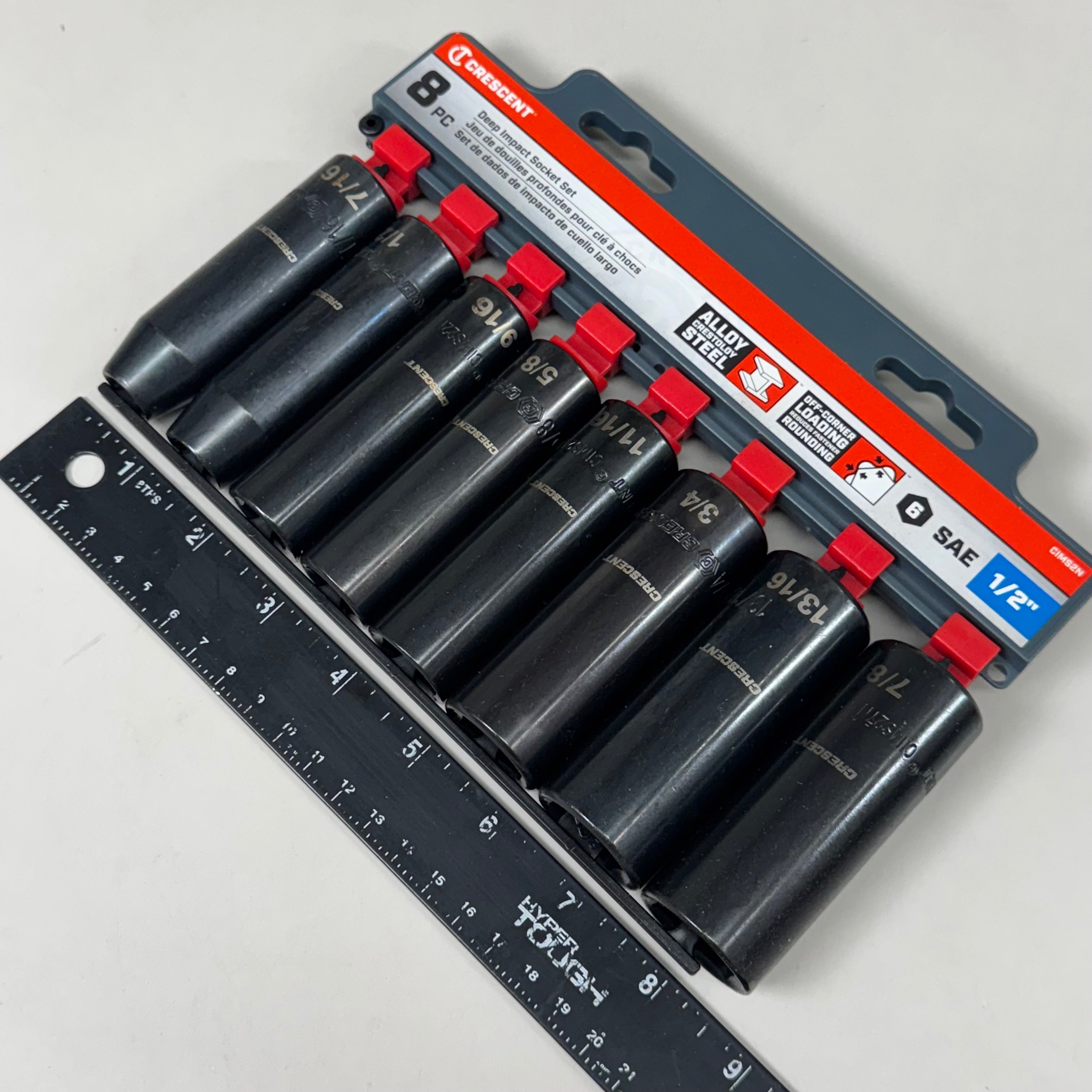 CRESCENT 8 Piece 1/2" Drive 6 Point Deep Impact SAE Socket Set