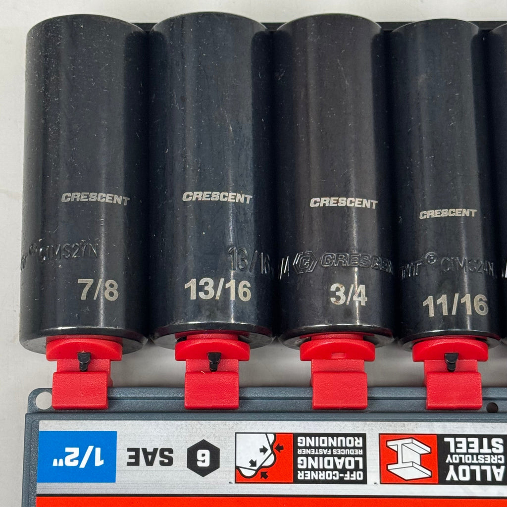 CRESCENT 8 Piece 1/2" Drive 6 Point Deep Impact SAE Socket Set