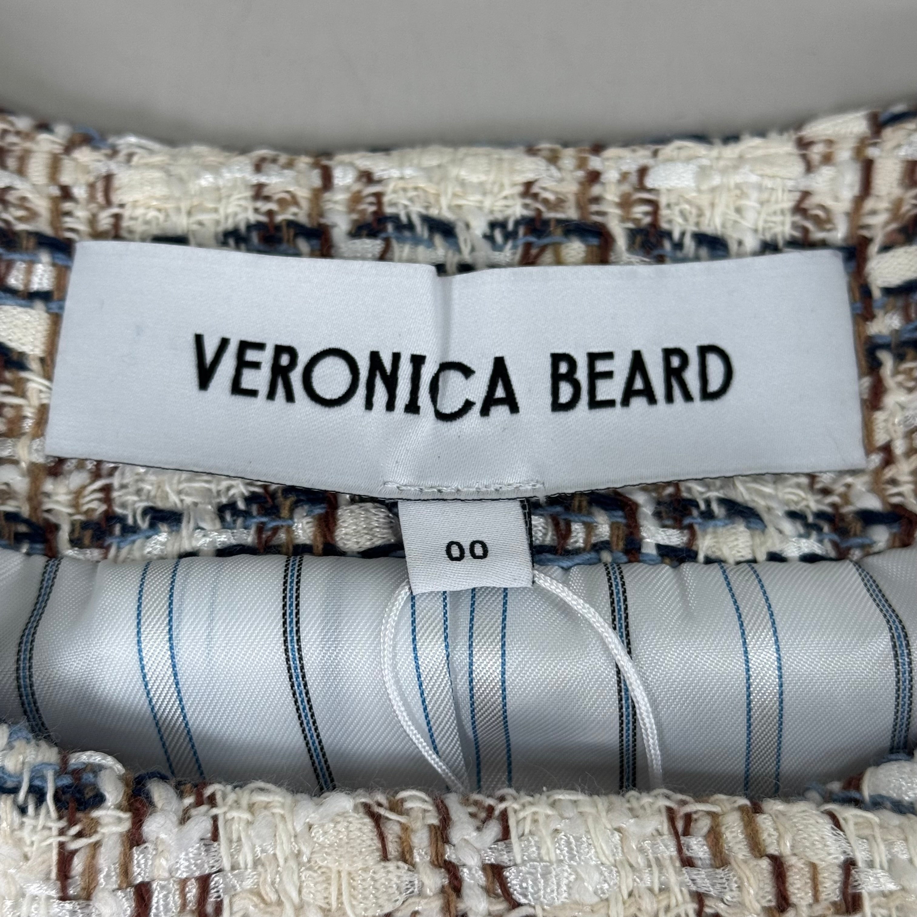 VERONICA BEARD Bentley Tweed Jacket Sz-00 Ivory/Camel 2406TW6810474
