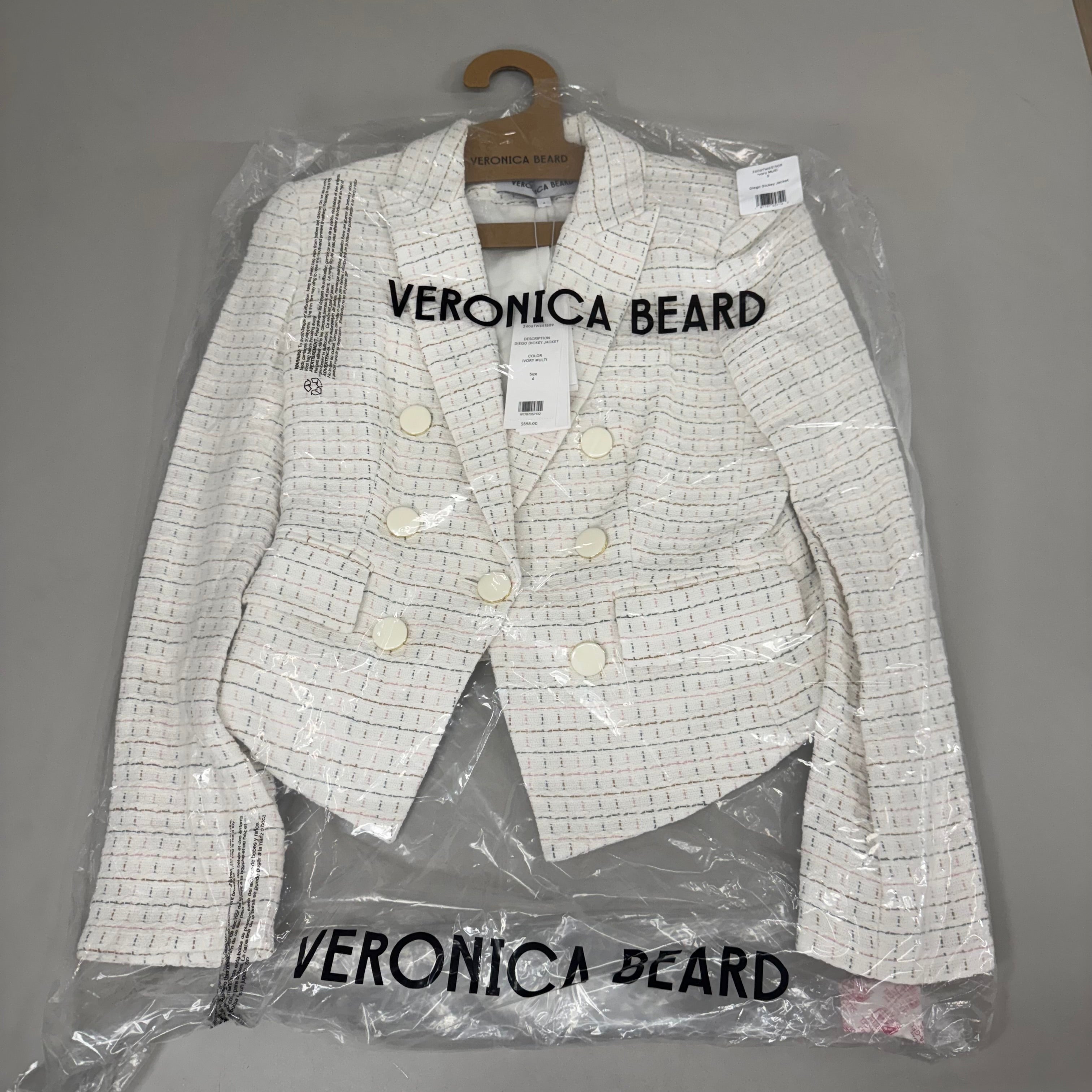 VERONICA BEARD Women's Diego Dickey Jacket Sz-6 Ivory/Multi 2406TW651509