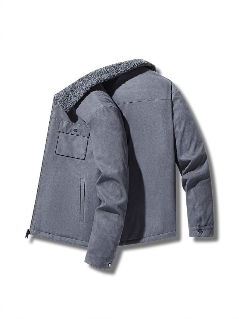Suede and Velvet Thick Jacket for Middle aged and Elderly Men