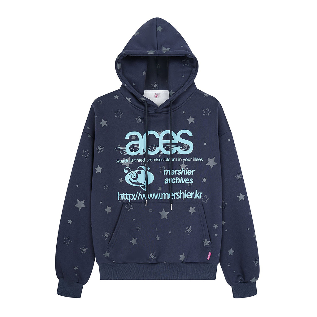 Star letter printed fleece hooded sweatshirt