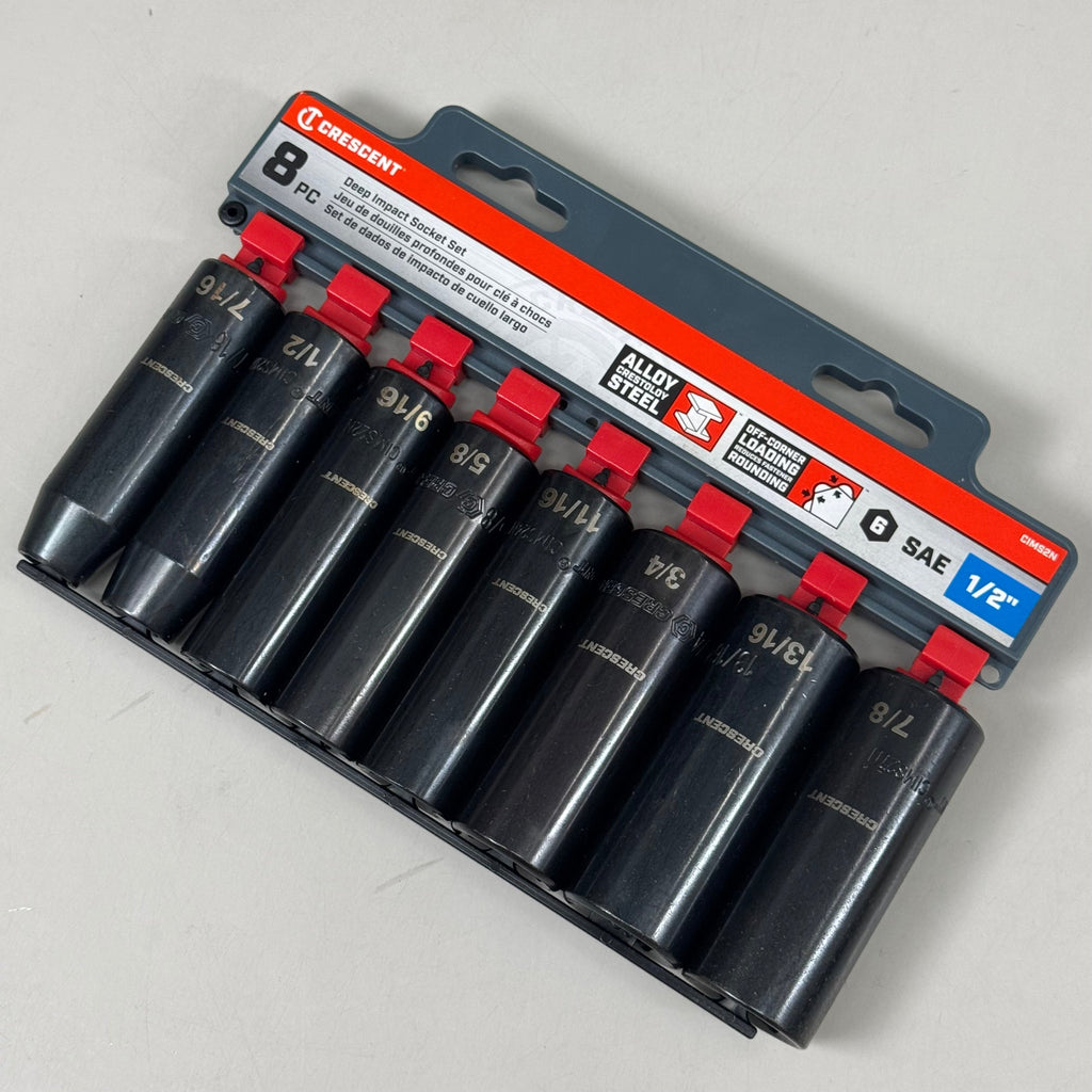 CRESCENT 8 Piece 1/2" Drive 6 Point Deep Impact SAE Socket Set