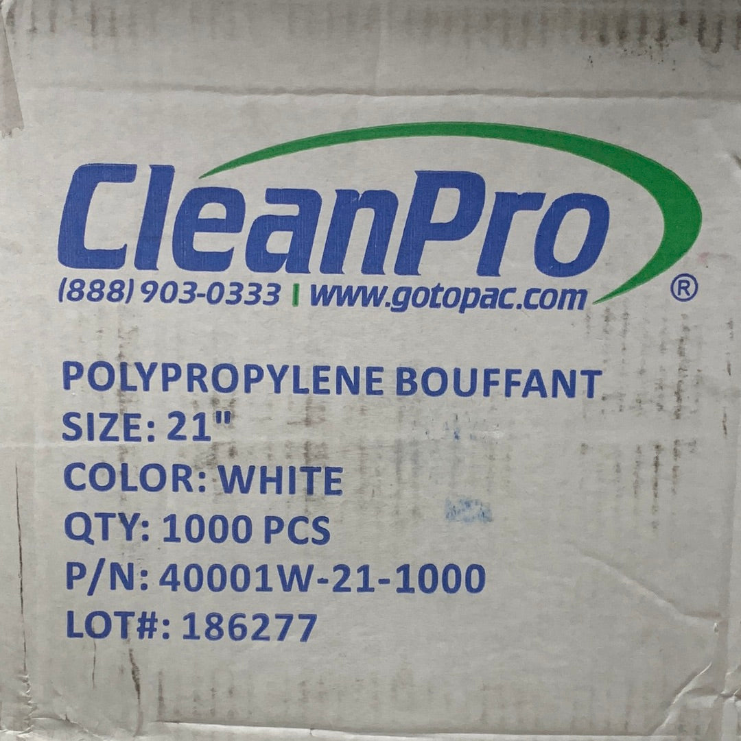 CLEANPRO (1,000 PACK) Polypropylene Bouffant 21" 40001W BB 07/26