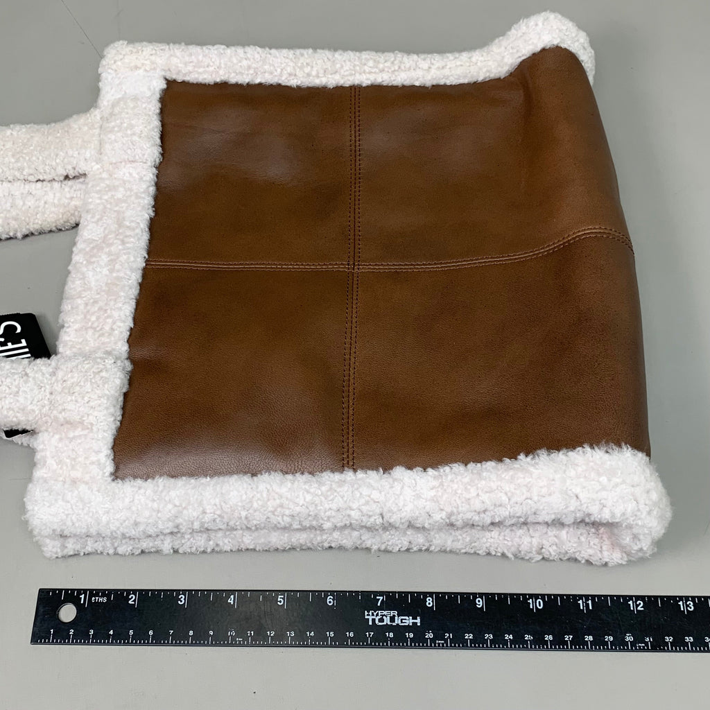 MITCHIES Leather Tote Bag Shearling Trim Button Close & Pockets Brown PRMK07