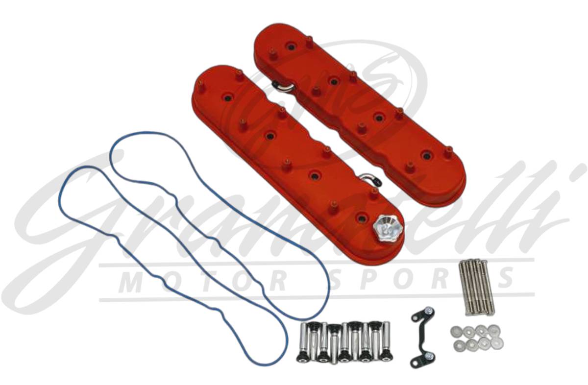 Granatelli LS Tall Valve Covers, Red Wrinkle Finish, Integral Coil Mounts, 4.8L-7.0L, Pair – 640363