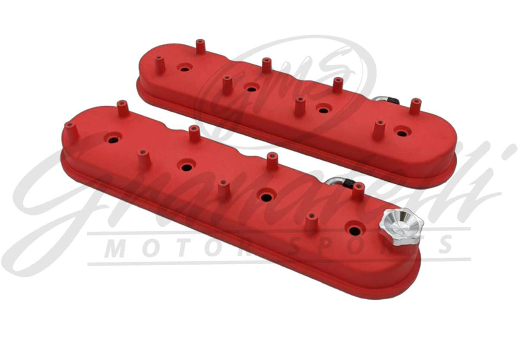 Granatelli LS Tall Valve Covers, Red Wrinkle Finish, Integral Coil Mounts, 4.8L-7.0L, Pair – 640363