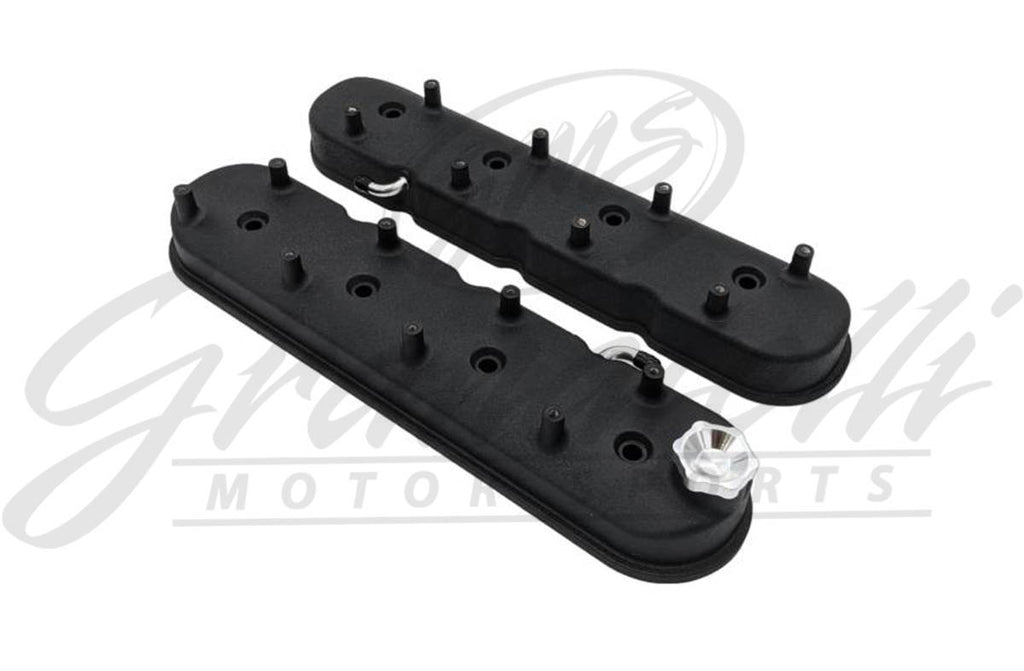 Granatelli LS Tall Valve Covers, Black Wrinkle Finish, Integral Coil Mounts, 4.8L-7.0L, Pair – 640362