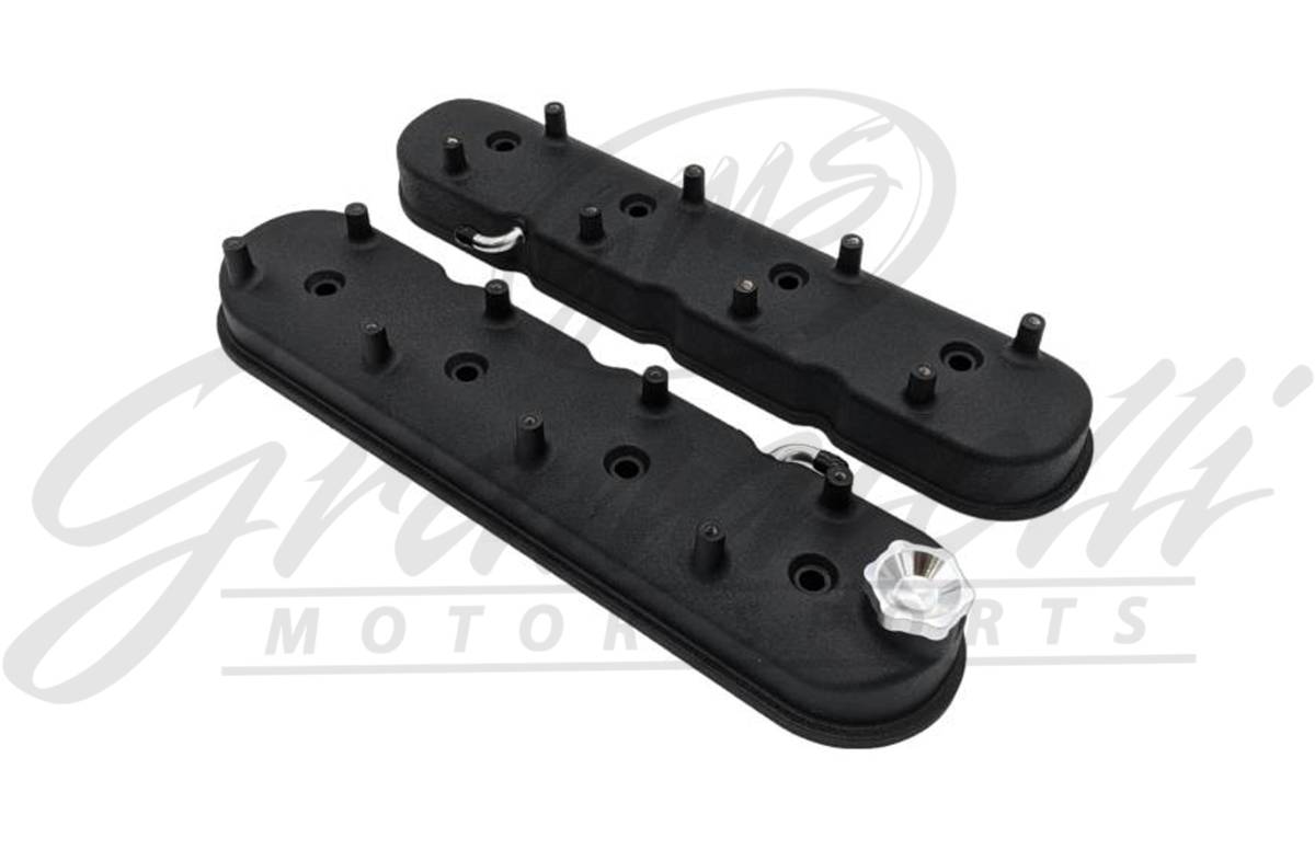 Granatelli LS Tall Valve Covers, Black Wrinkle Finish, Integral Coil Mounts, 4.8L-7.0L, Pair – 640362