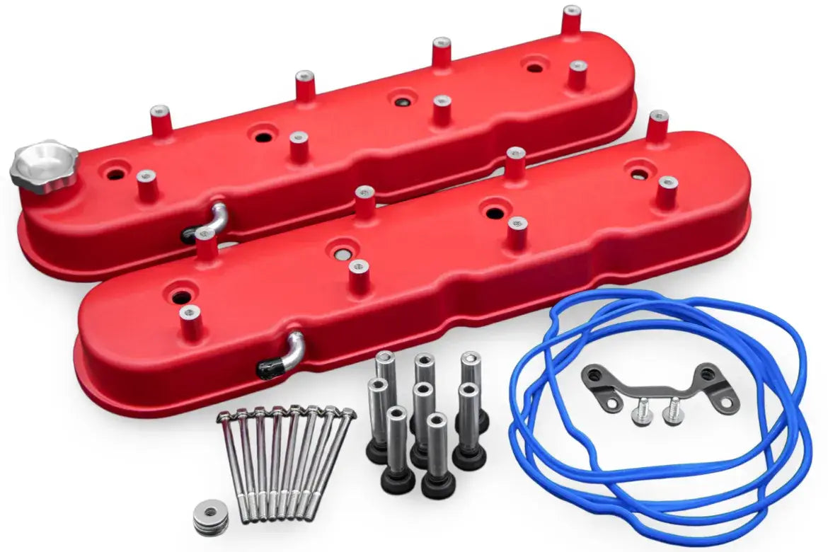 Granatelli LS Tall Valve Covers, Red Wrinkle Finish, Integral Coil Mounts, 4.8L-7.0L, Pair – 640363