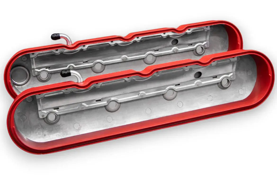 Granatelli LS Tall Valve Covers, Red Wrinkle Finish, Integral Coil Mounts, 4.8L-7.0L, Pair – 640363