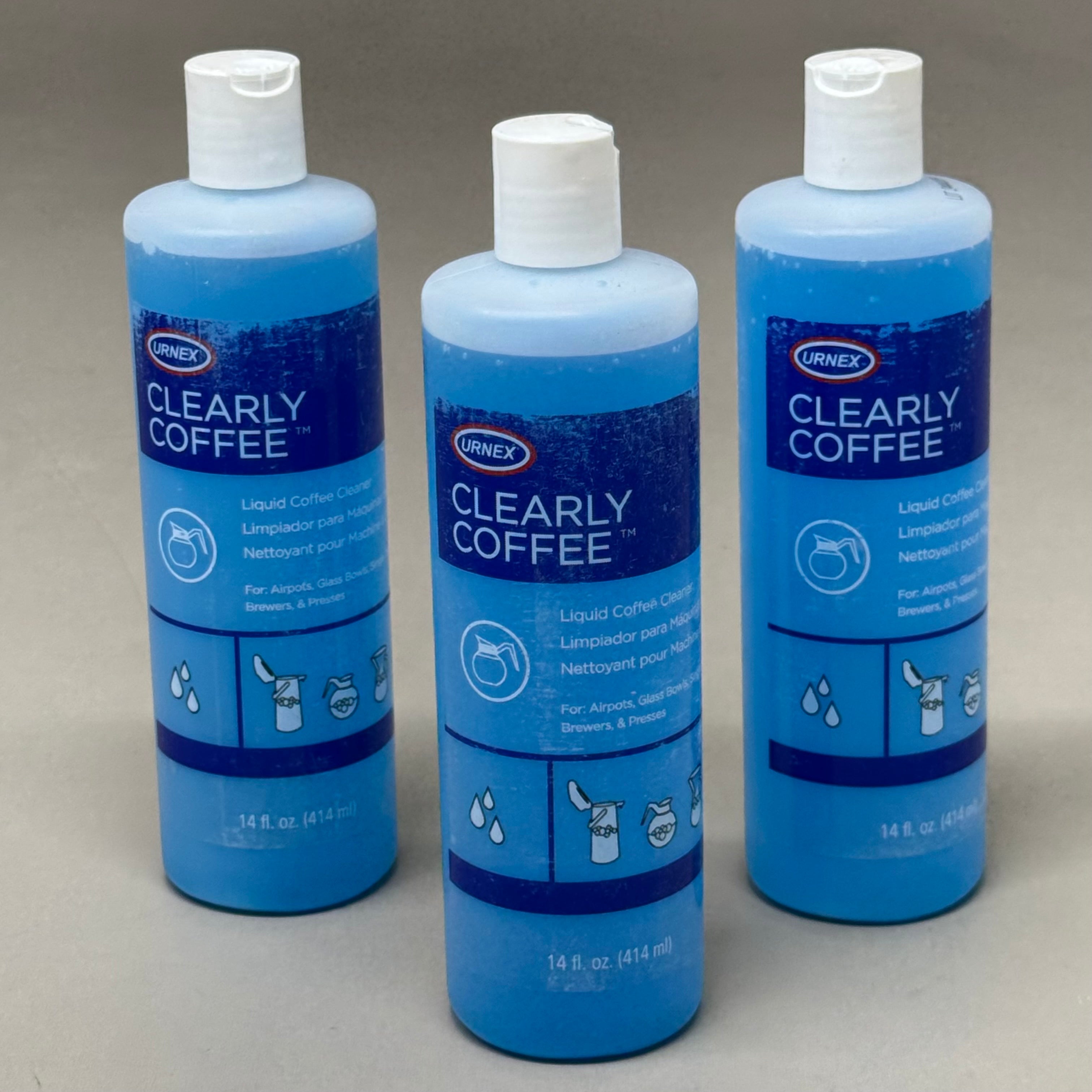 URNEX (3 Pack) Clearly Coffee Pot Cleaner Liquid 14 fl oz U60026