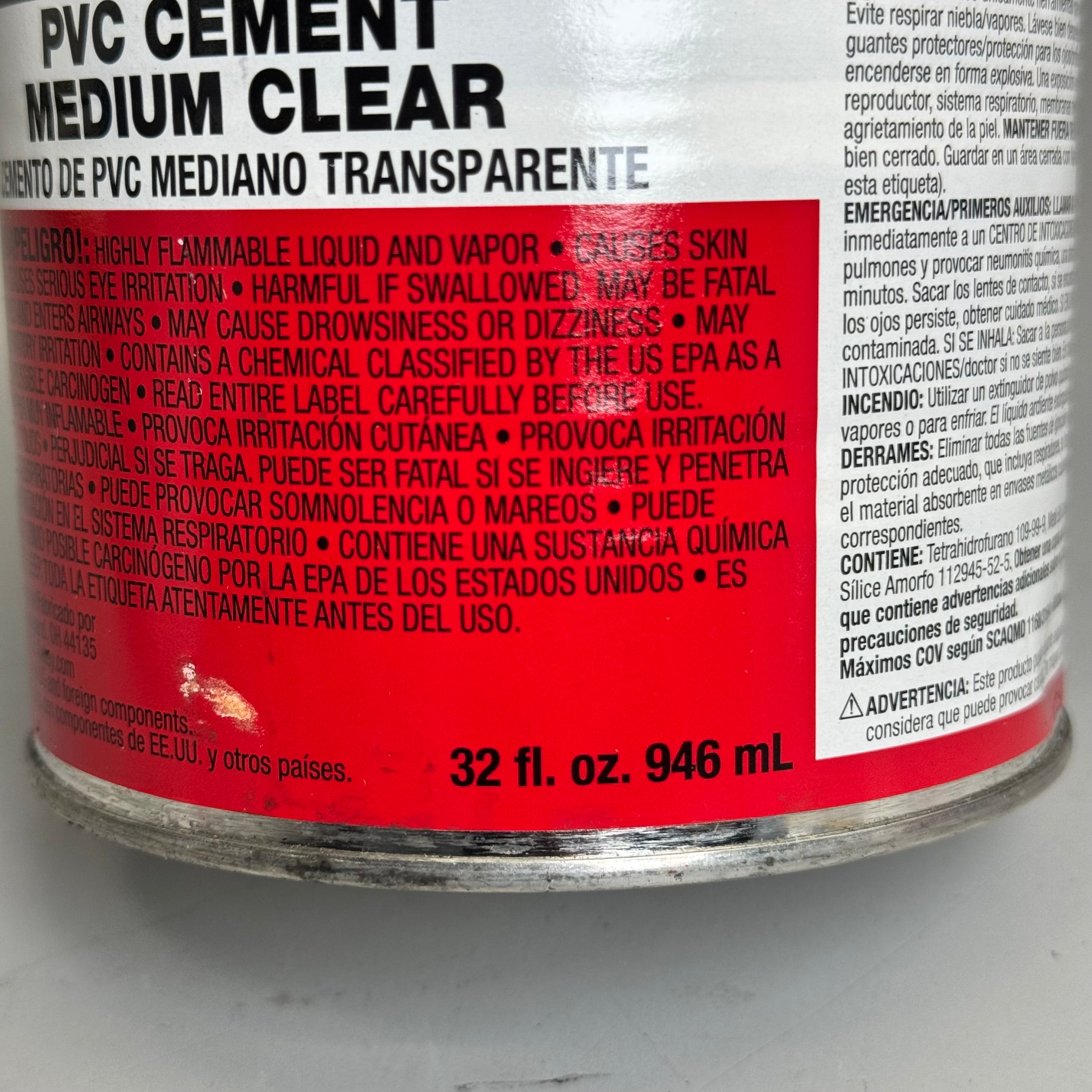 PLASTI-WELD PVC Cement Medium Clear 40436S 32oz Red/Black