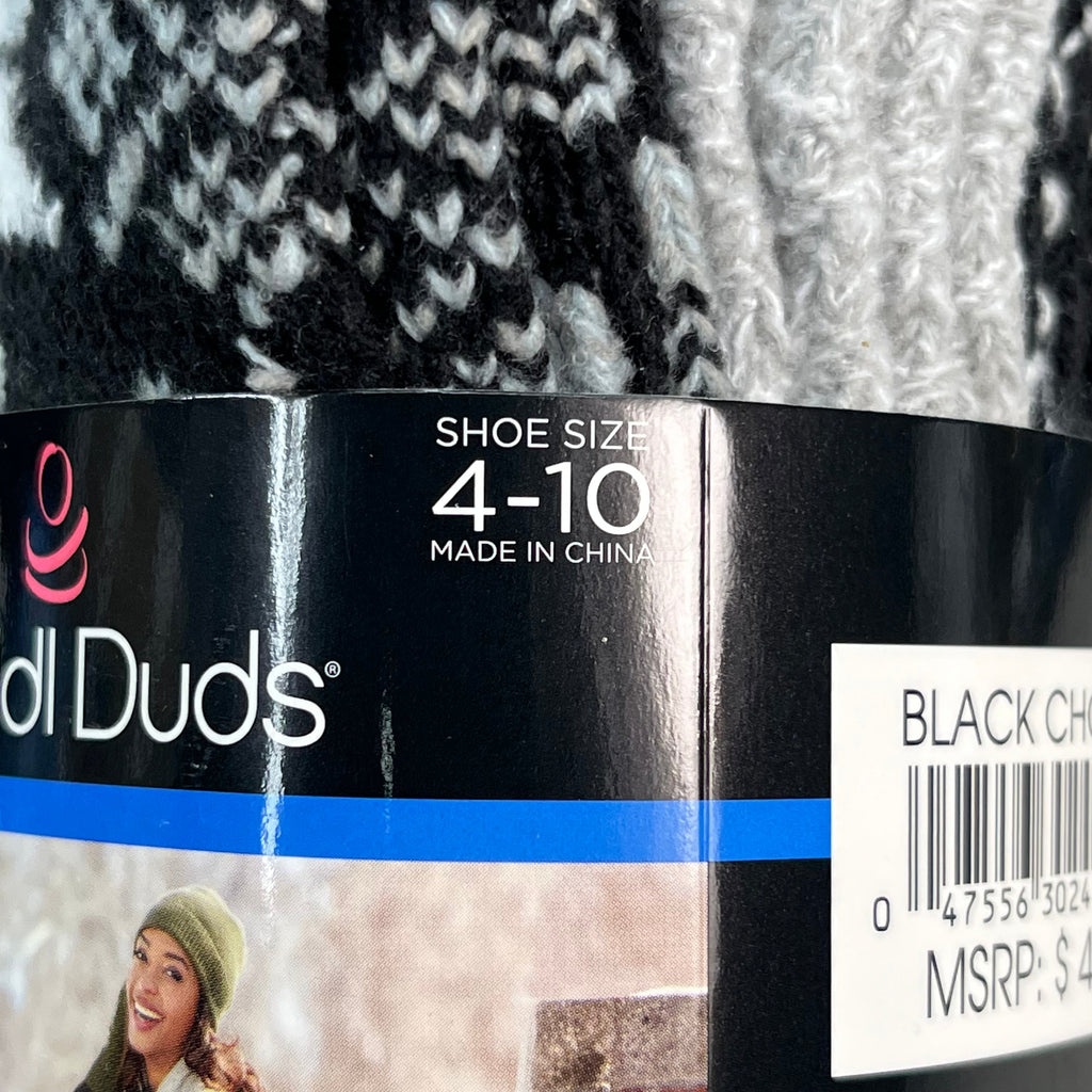 CUDDLE DUDS Soft Boot Crew Socks Plushfill 4 Pair Sz 4-10 Black Check (New)