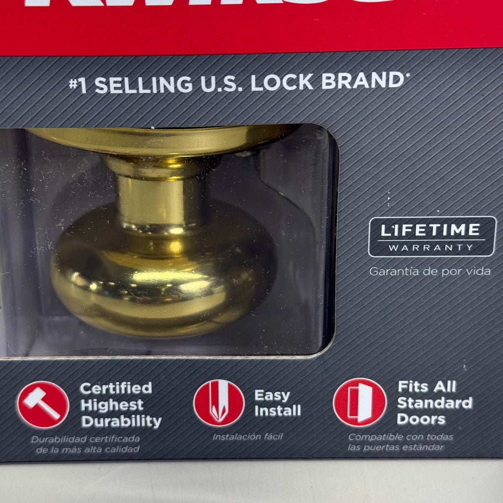 KWIKSET Bed & Bath Door Knob w/ Microban Polished Brass 97300-827