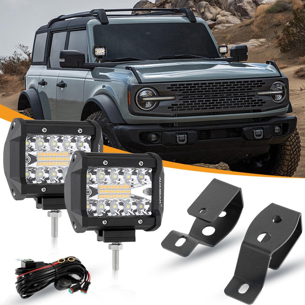 4 Inch 6 Modes White&Amber LED Working Light LED Pods with A-Pillar Mounting Bracket For Bronco 2/4 Door 2021 2022