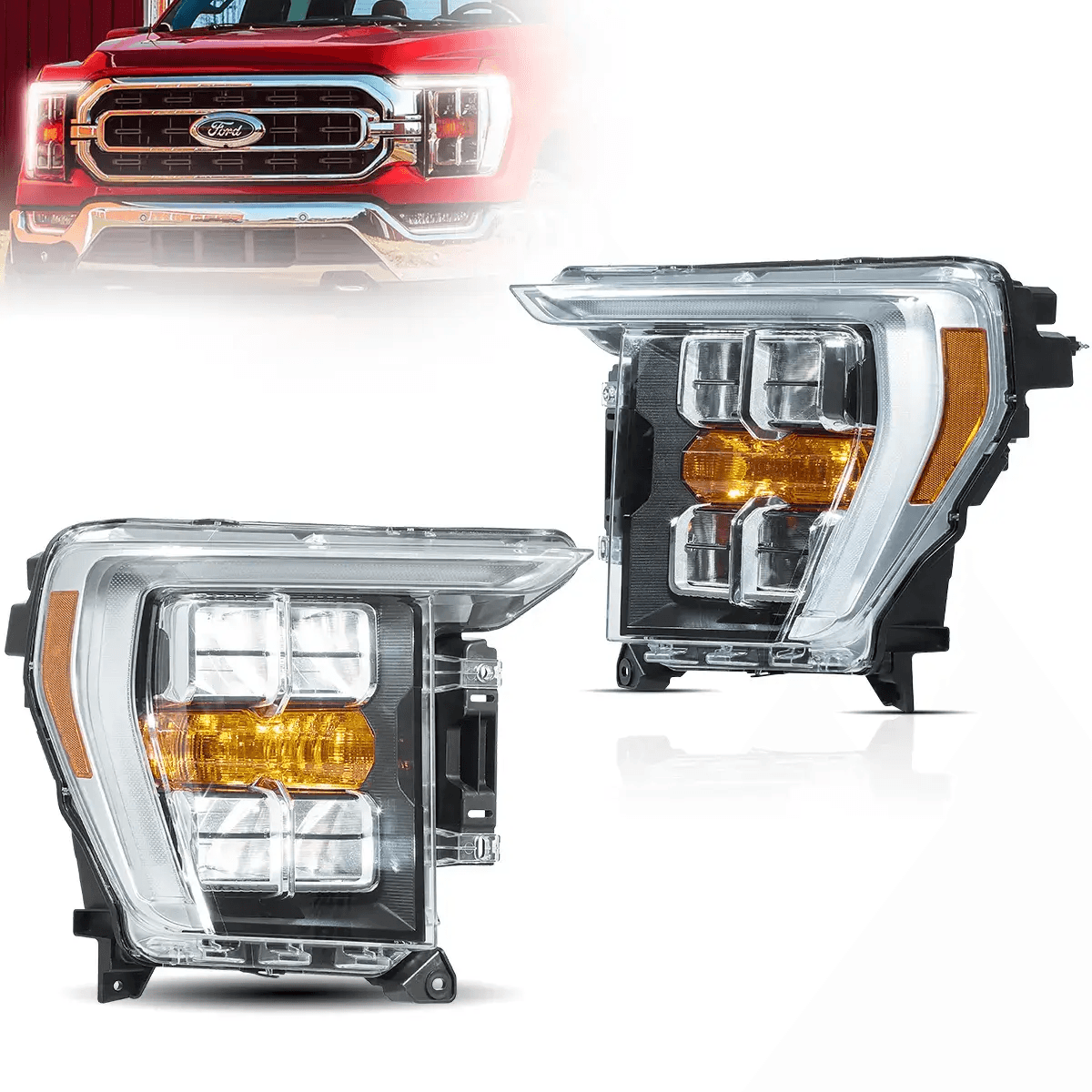 LED Headlight Assembly Reflection Bowl For 2021-2023 F150 14th Gen Chrome