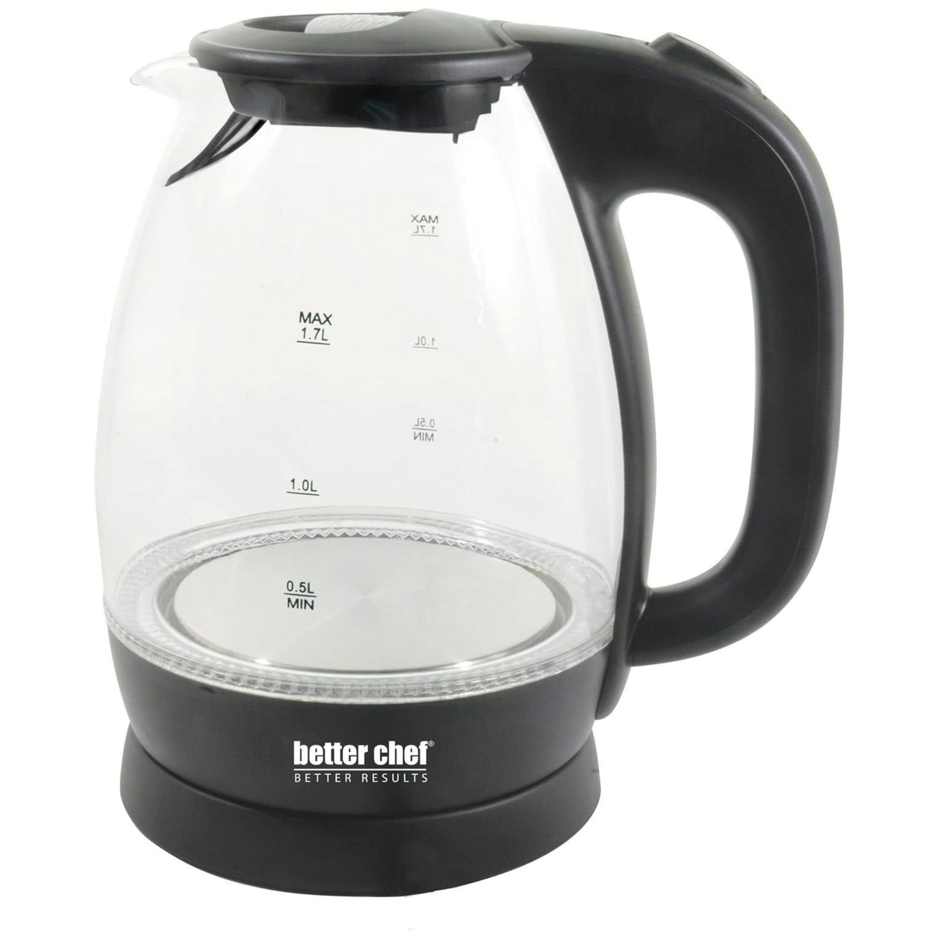 Better Chef 1.7-Liter -7.2-Cup- Glass Cordless Kettle W/Led - Black - 1.7L