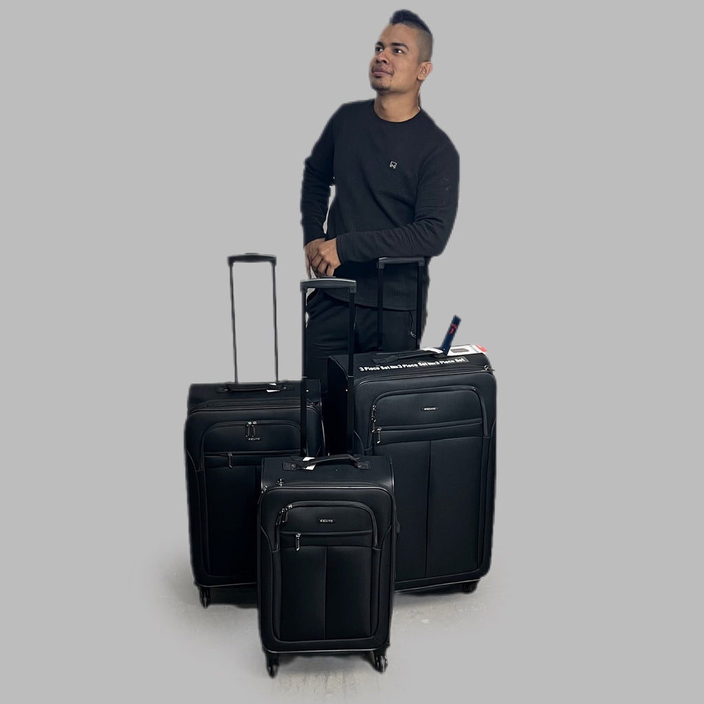 DEJUNO (3 PACK) Lightweight Expandable Spinner Luggage Suitcase Set Black 2302DJBF