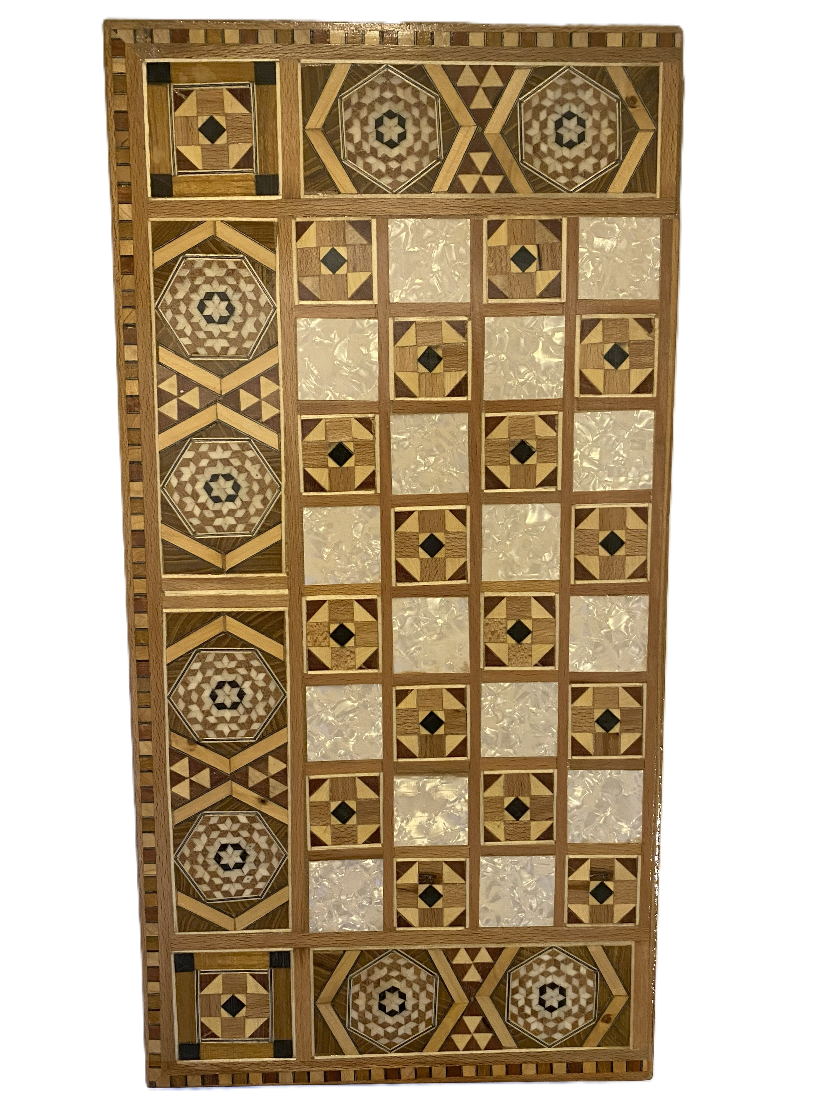 Vintage Mosaic Wooden Inlaid Marquetry Box Backgammon Set