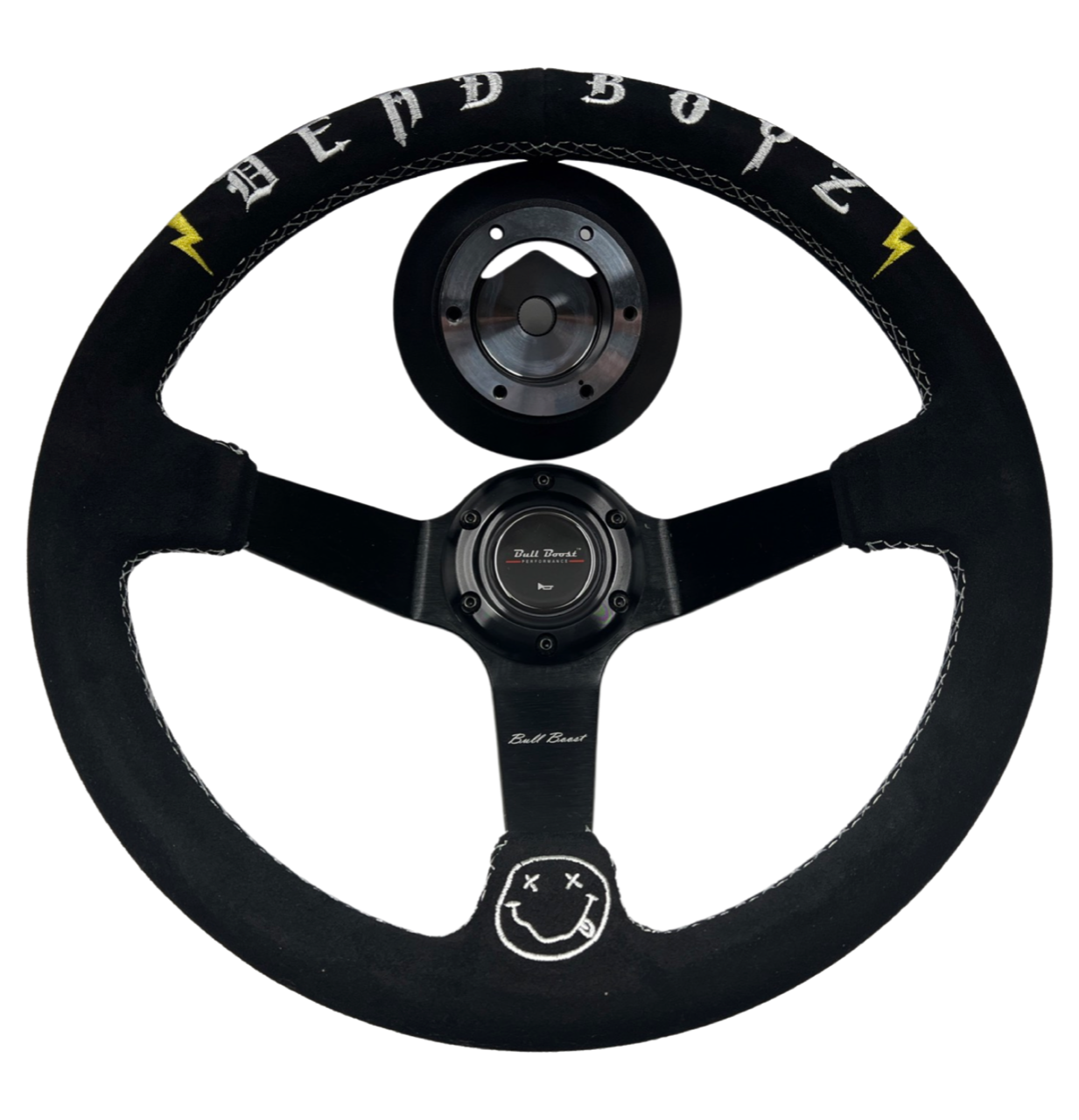 Deadboyz Infiniti G35 G37 Suede 3"Deep Dish Steering Wheel + Quick Release Short Hub Adapter