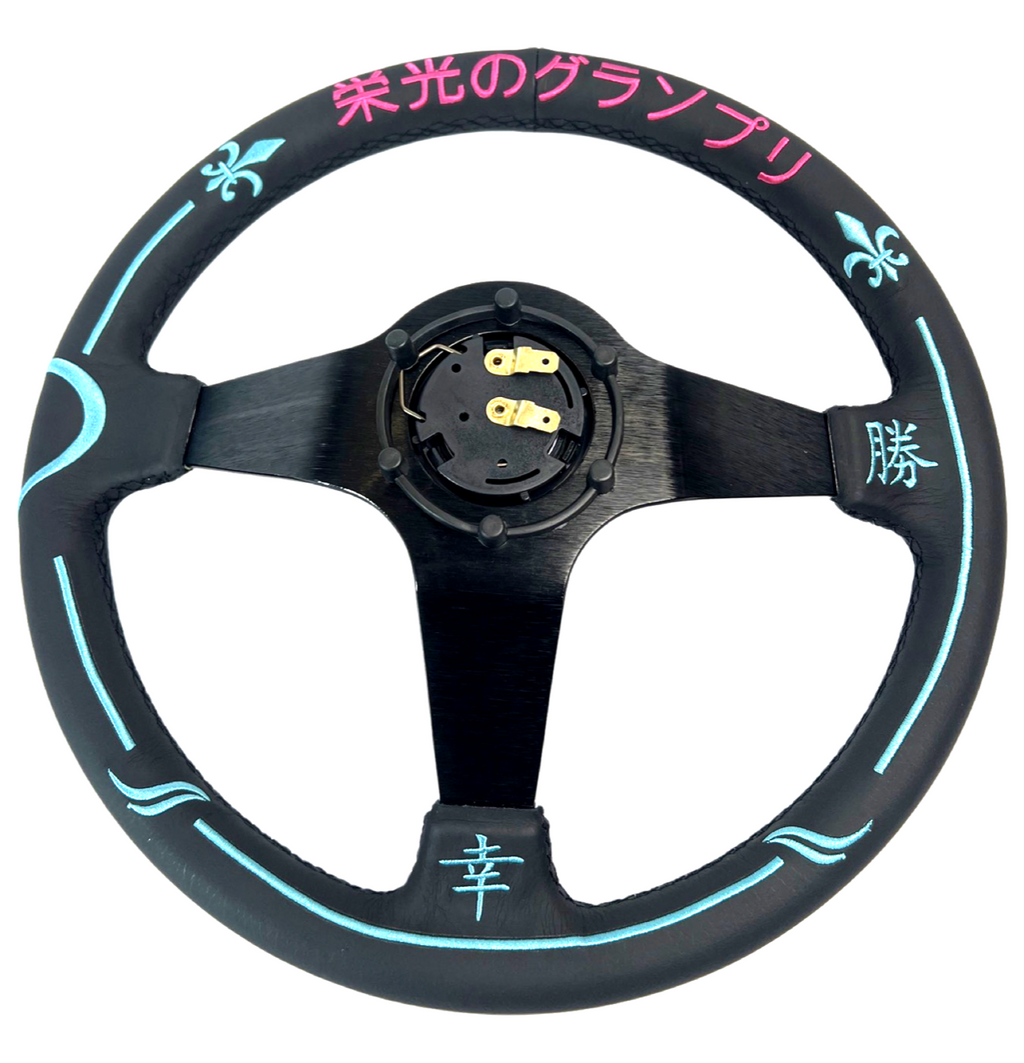 Leather 350mm Deep Dish Steering Wheel Hub Adapter Kit For Subaru Impreza WRX Legacy Eclipse Lancer Galant Mirage