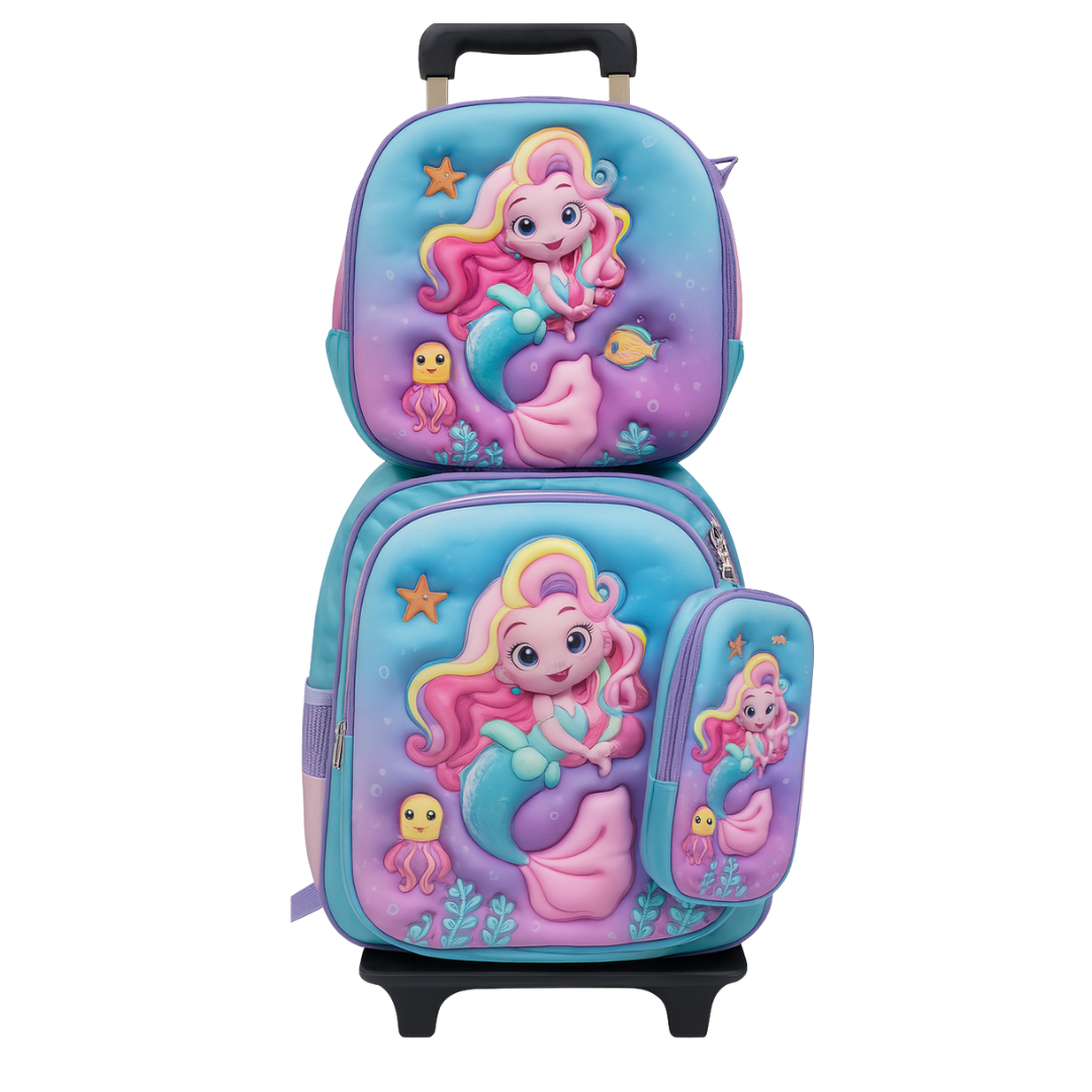 Kids 3D 4-Piece Rolling Backpack Combo - Assorted Designs (4ct)