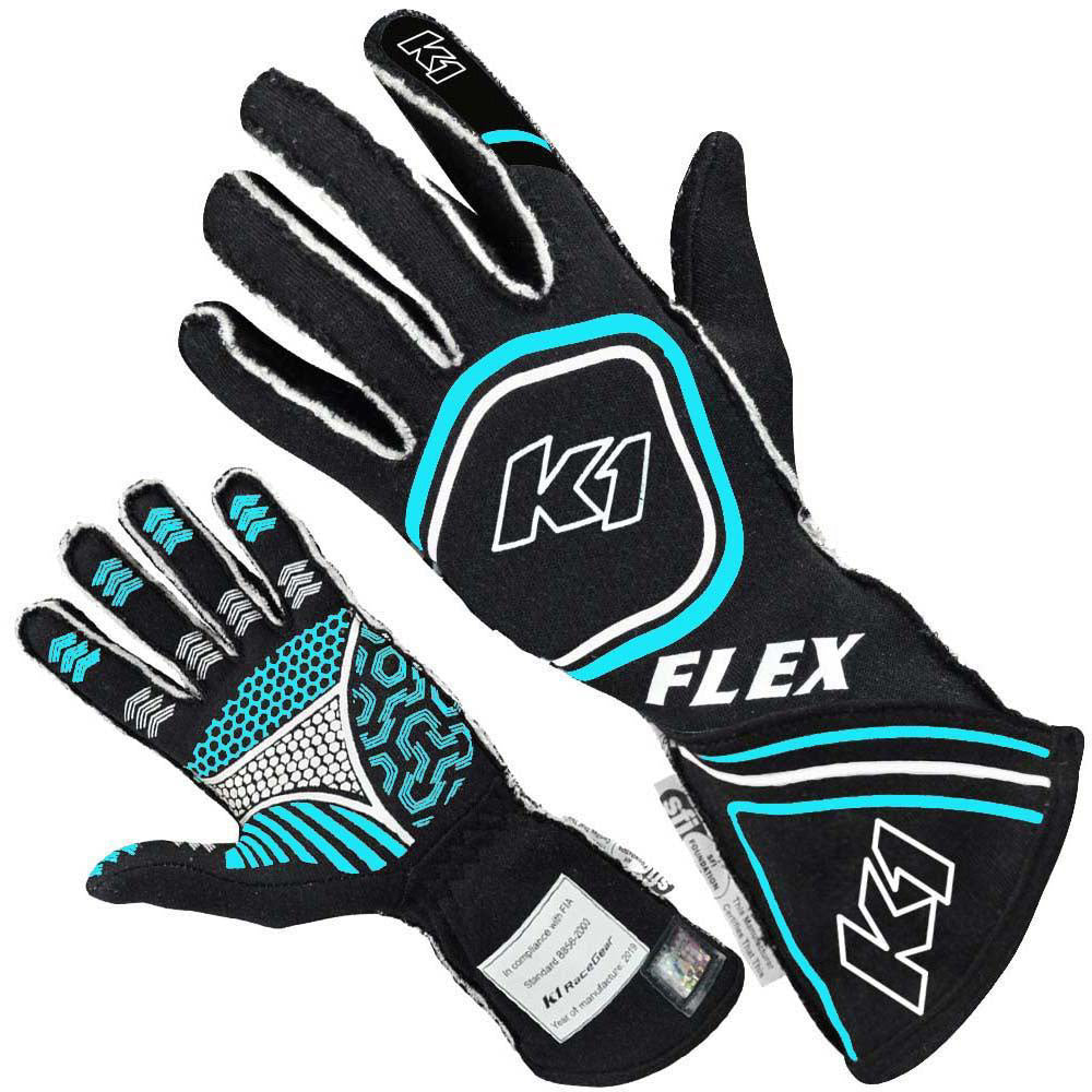 Glove Flex Medium Black / Flo Blue SFI 3.3/5