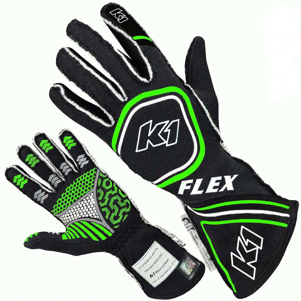 Glove Flex Medium Black / Flo Green SFI 3.3/5