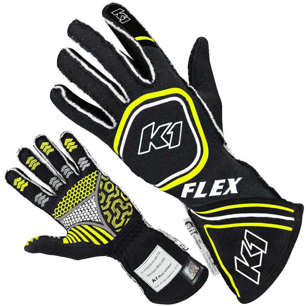 Glove Flex Medium Black / Flo Yellow SFI 3.3/5