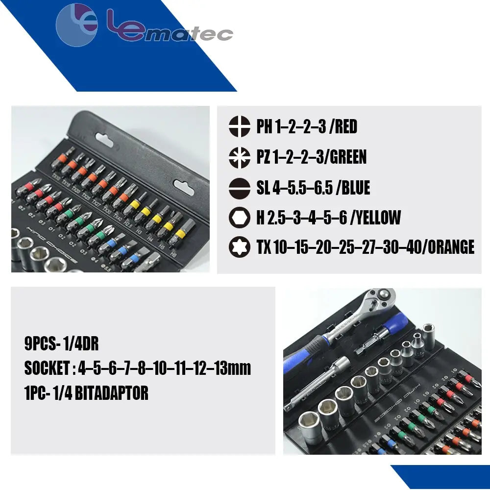 LE-RF237 37PCS 1/4" Drive Socket & Bit Set – Complete Kit