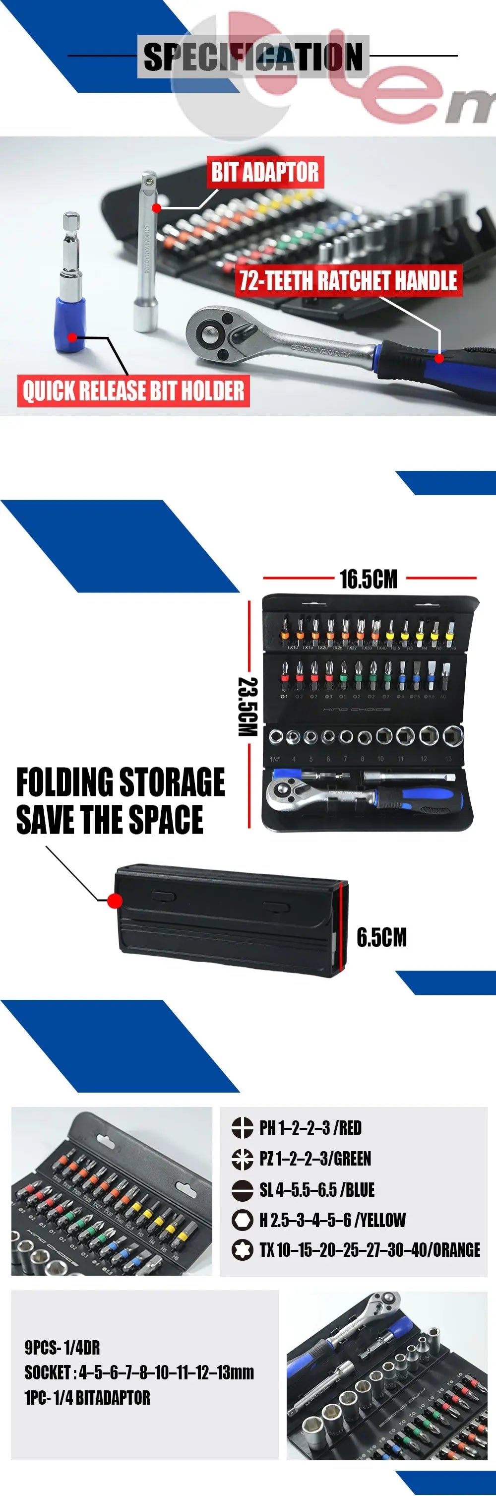 LE-RF237 37PCS 1/4" Drive Socket & Bit Set – Complete Kit