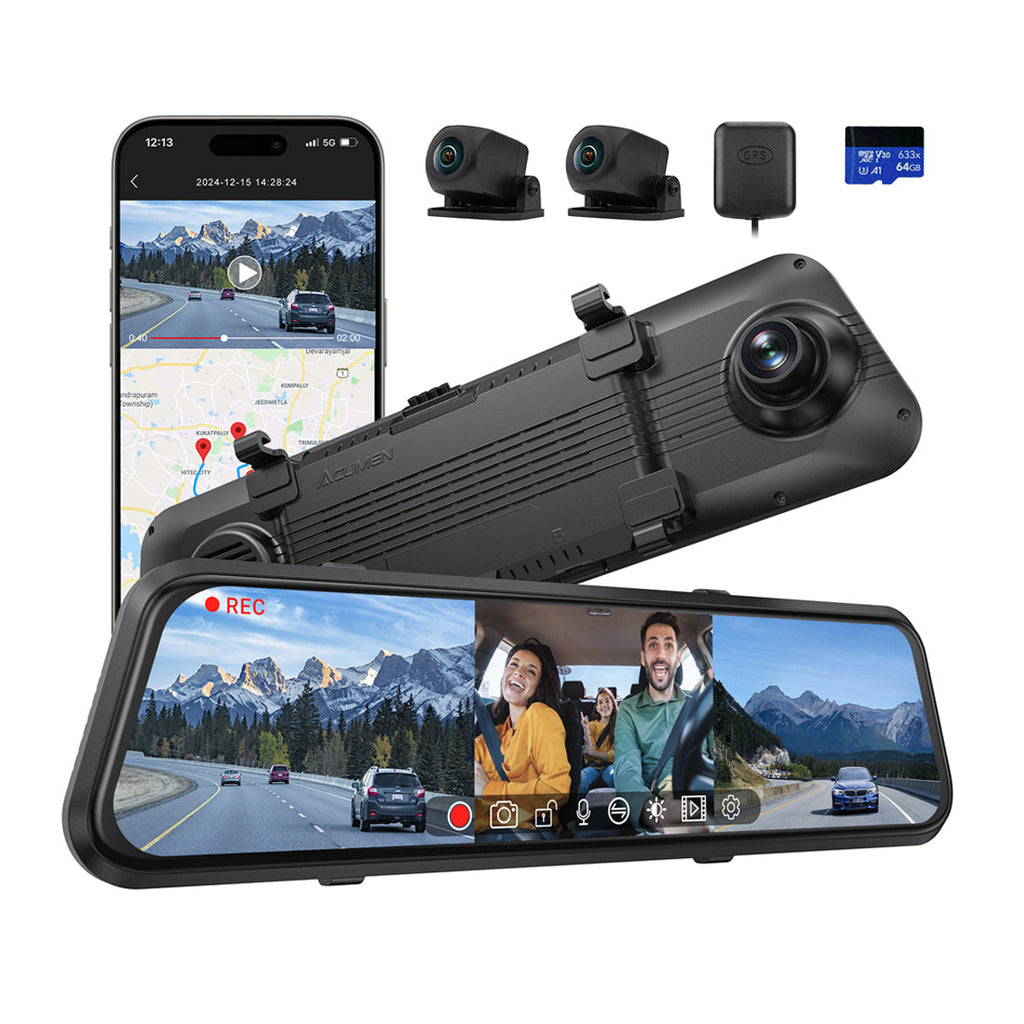 M4 3CH Mirror Dash Cam, 1080P/60fps, 12" IPS Touchscreen